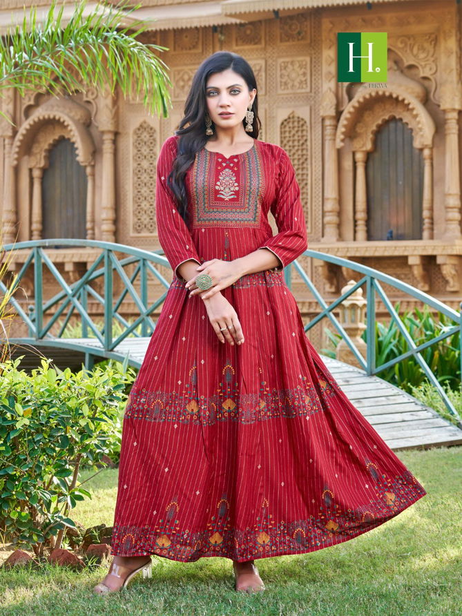 Hirwa Saina Heavy Festive Wear Wholesale Anarkali Kurtis Catalog